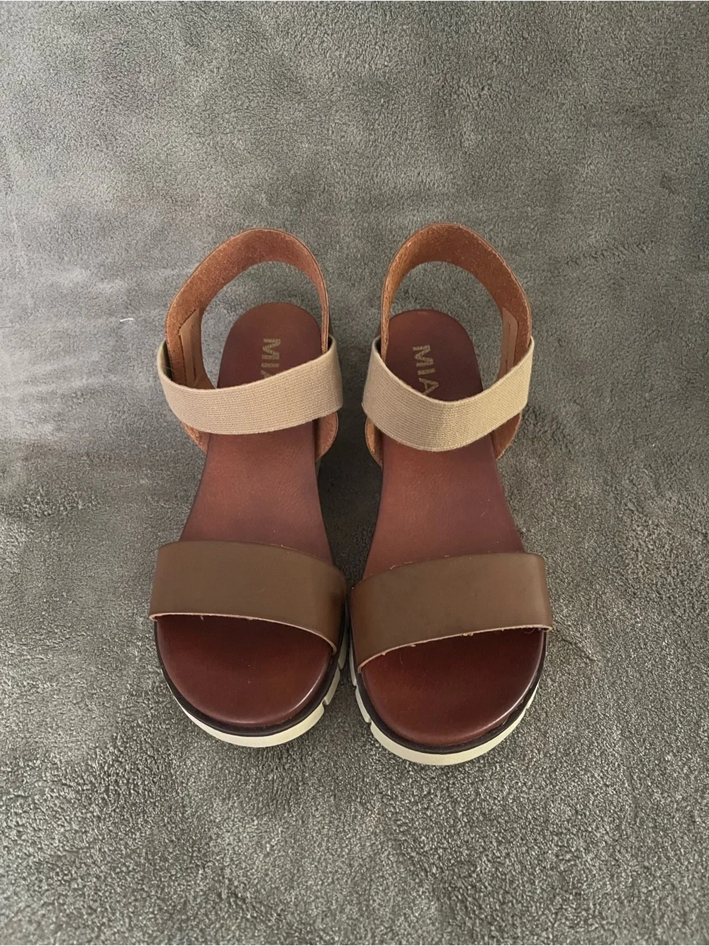 MIA Brown and Beige Platform Slingback Sandals